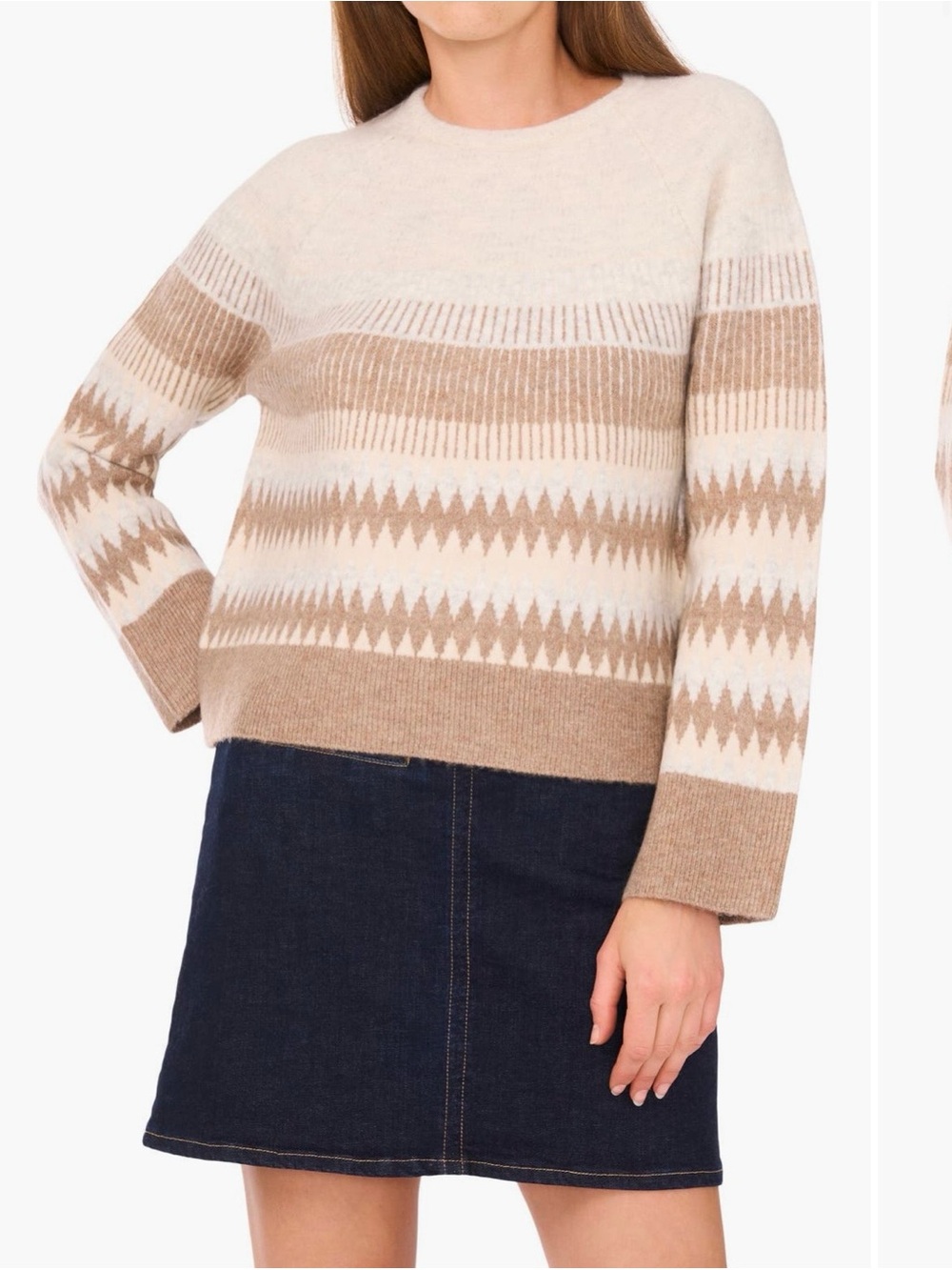 Fair Isle Raglan Sleeve Crewneck Sweater